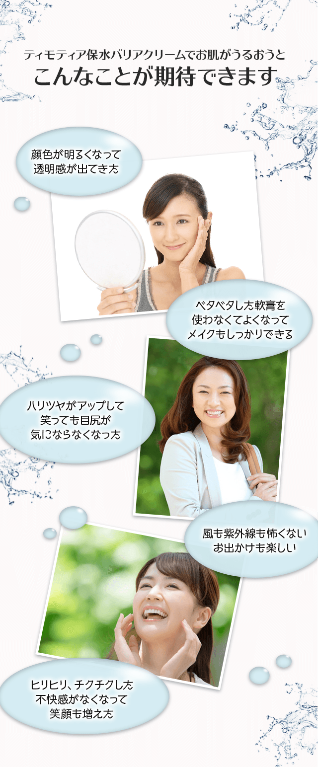 ティモティア保水バリアクリームでお肌がうるおうとこんなことが期待できます